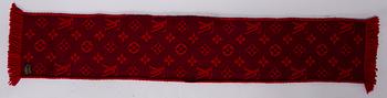 LOUIS VUITTON RED MONOGRAM WOOL SCARF.