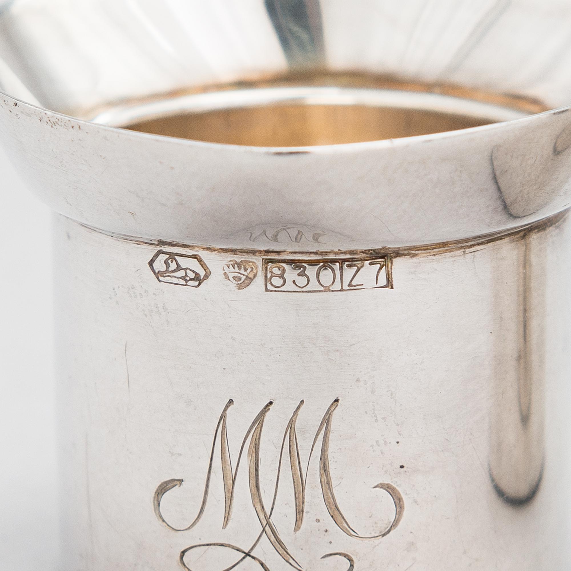 A set of four spirit measuring cups in silver (830), Kultakeskus, Hämeenlinna 1983.