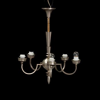 A 1920's Swedish Grace pewter ceiling lamp.