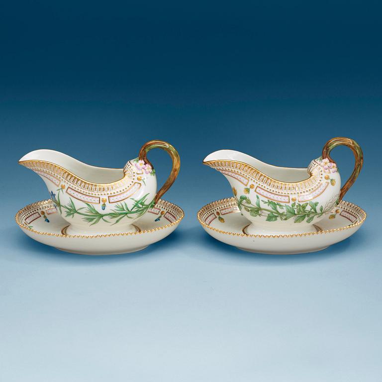 A pair of Royal Copenhagen 'Flora Danica' sauce boats, Denmark, 20th Century.