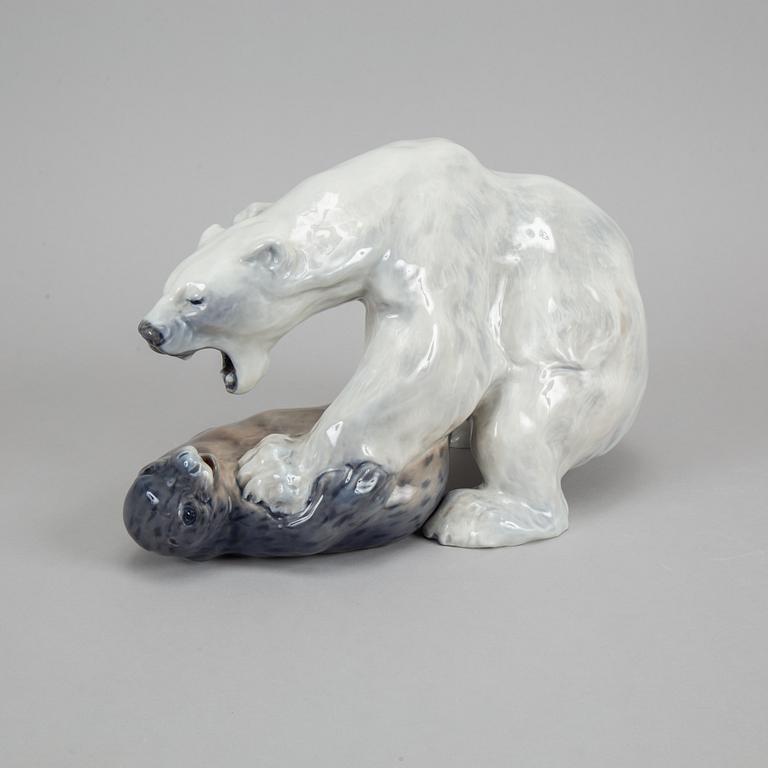 Knud Kyhn, a 1108 Royal Copenhagen porcelain polar bear and seal, Denmark, 1969-73.