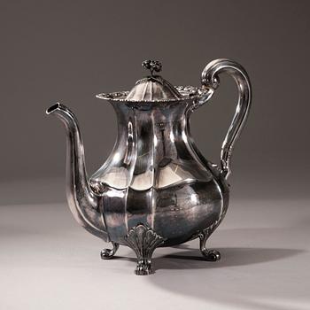 KAFFESERVIS, 3 delar, silver, finska kontrollstämplar, Tavastehus 1947. Total vikt ca 1145 g.