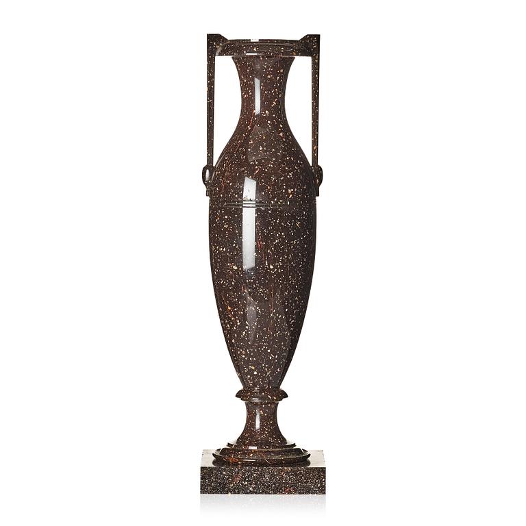 A Swedish Empire porphyry urn, first part of the 19th century.