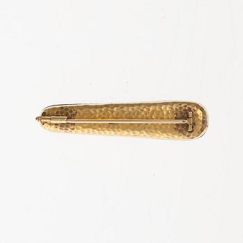 BROSCH, 14K guld. Rosenslipade diamanter, rubiner, safir. Tidigt 1900-tal.  Vikt 5,1 g.