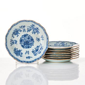 A set of two blue and white serving dishes and eigth dessert dishes, Qing dynasty, Qianlong (1736-95).