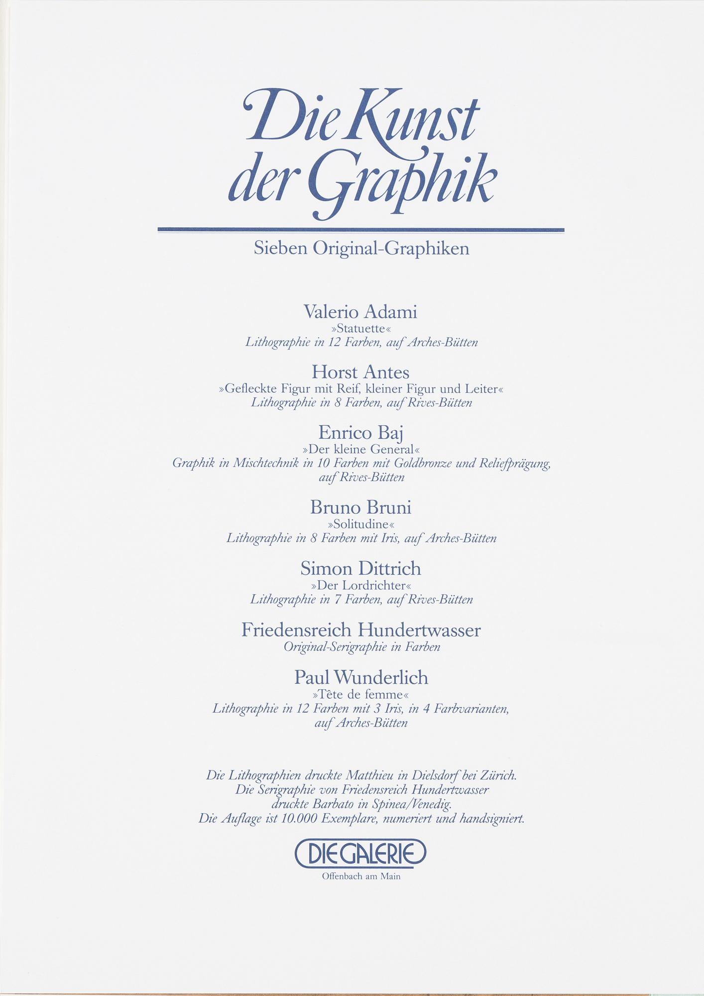 "Die Kunst der Graphik", suite comprising 6 prints, 1982, signed 4343/10000.