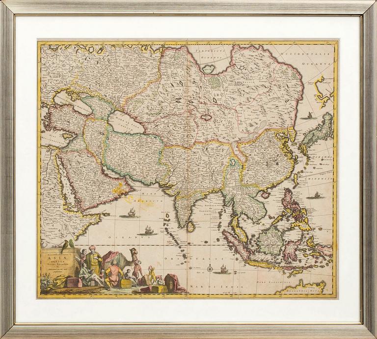 MAP - FREDERIK DE WIT, Asia, hand-colored engraving, ca 1690.