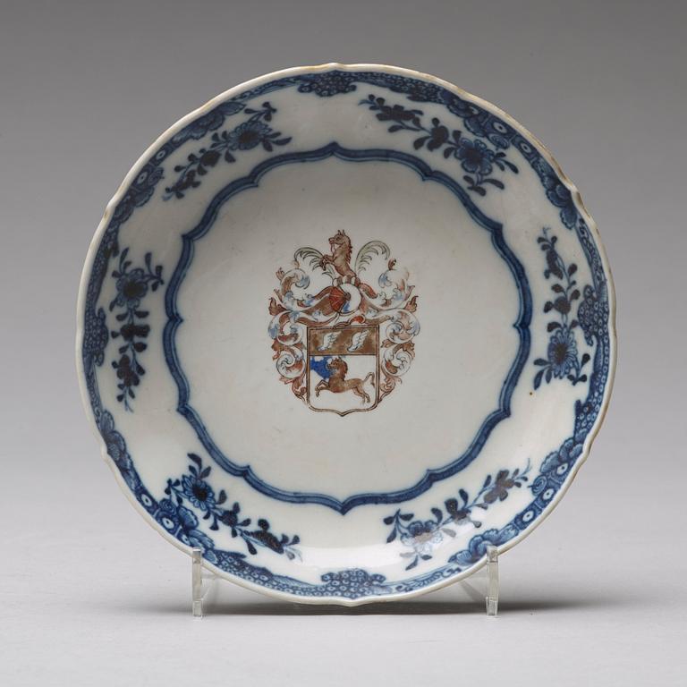 A famille rose aromorial dinner plate and a cup with stand, Qing dynasty, Qianlong (1736-95).