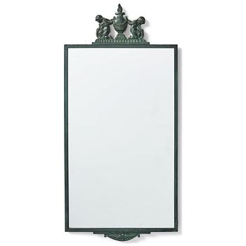 258. Oscar Antonsson, a Swedish Grace green patinated bronze framed mirror, Ystad Brons, Sweden 1920s.