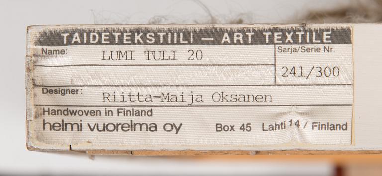 Riitta-Maija Oksanen, bildväv, signerad RMO, för Helmi Vuorelma AB.