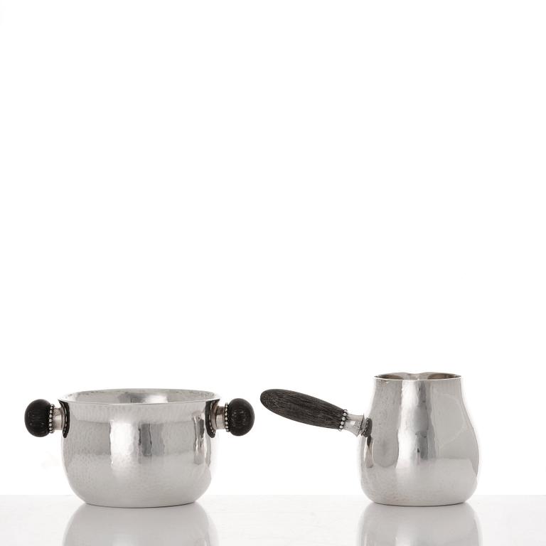 Georg Jensen, a set of three pieces of sterling coffee service, Copenhagen 1925-44 (the sugar bowl 1925-33), design nr 80 A and B.