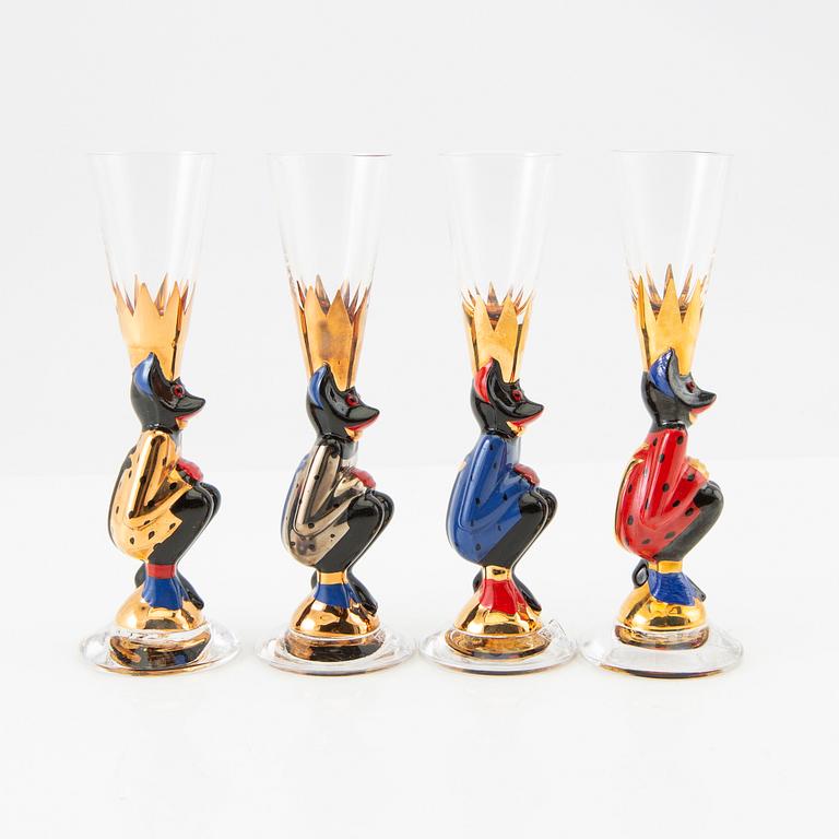 Gunnar Cyrén, a set of four shot glasses known as devil glasses, Orrefors from the Nobel service.