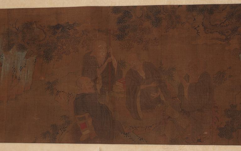A fine handscroll of Lohans in a landscape, in the style of Li Gonglin (1049-1106), presumably 17th Century.