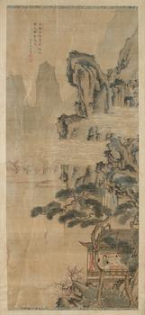 1529. KAKIEMONO, siden monterat på papper. Qing dynastin, 1800-tal.