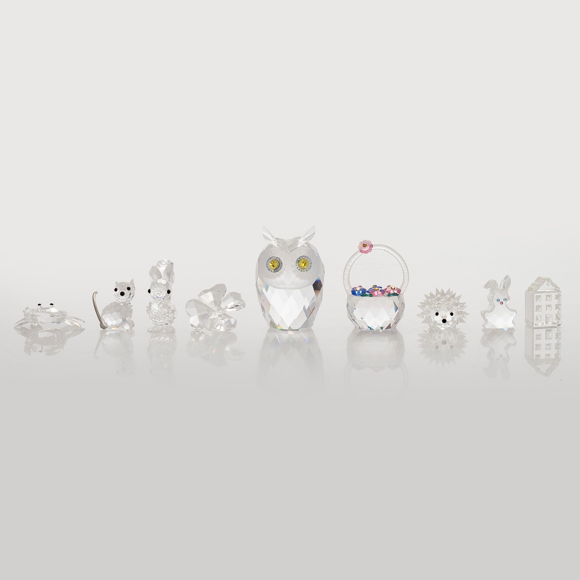 Swarovski, a set of 9 crystal figurines, late 20th century.