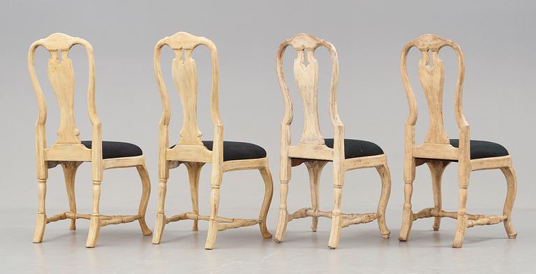 Eight Swedish Rococo 18th century chairs.