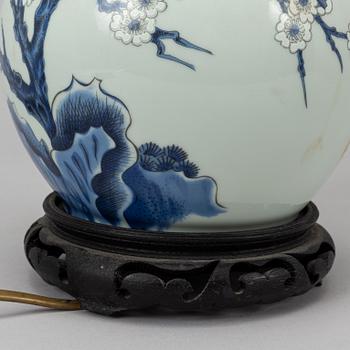 A Chinese famille rose vase turned into a table lamp and basin, 20th century.