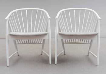 KARMSTOLAR, 2 st, "Solfjädern", Sonna Rosén, Gemla Möbelfabrik, formgiven 1948.