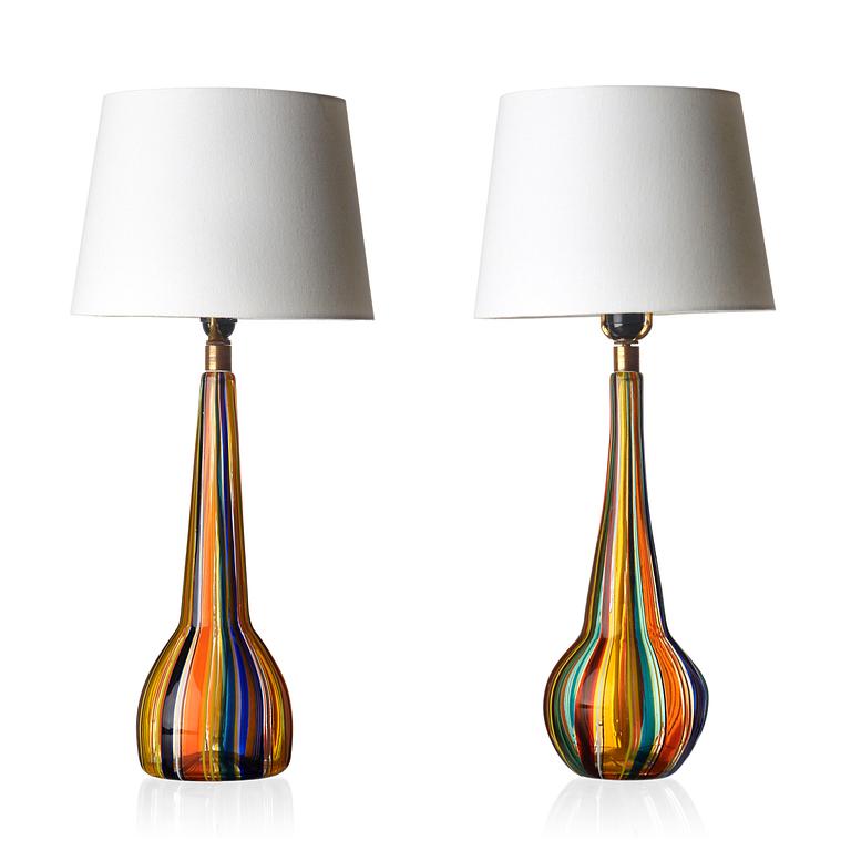 Two similar Barovier & Toso glass table lamps, Murano, Italy 1950-60's.