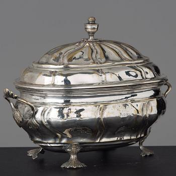 A Rococo tureen with cover and stand by Caspar Liendenberg, Stockholm 1768 (privilege in Stockholm 1745).