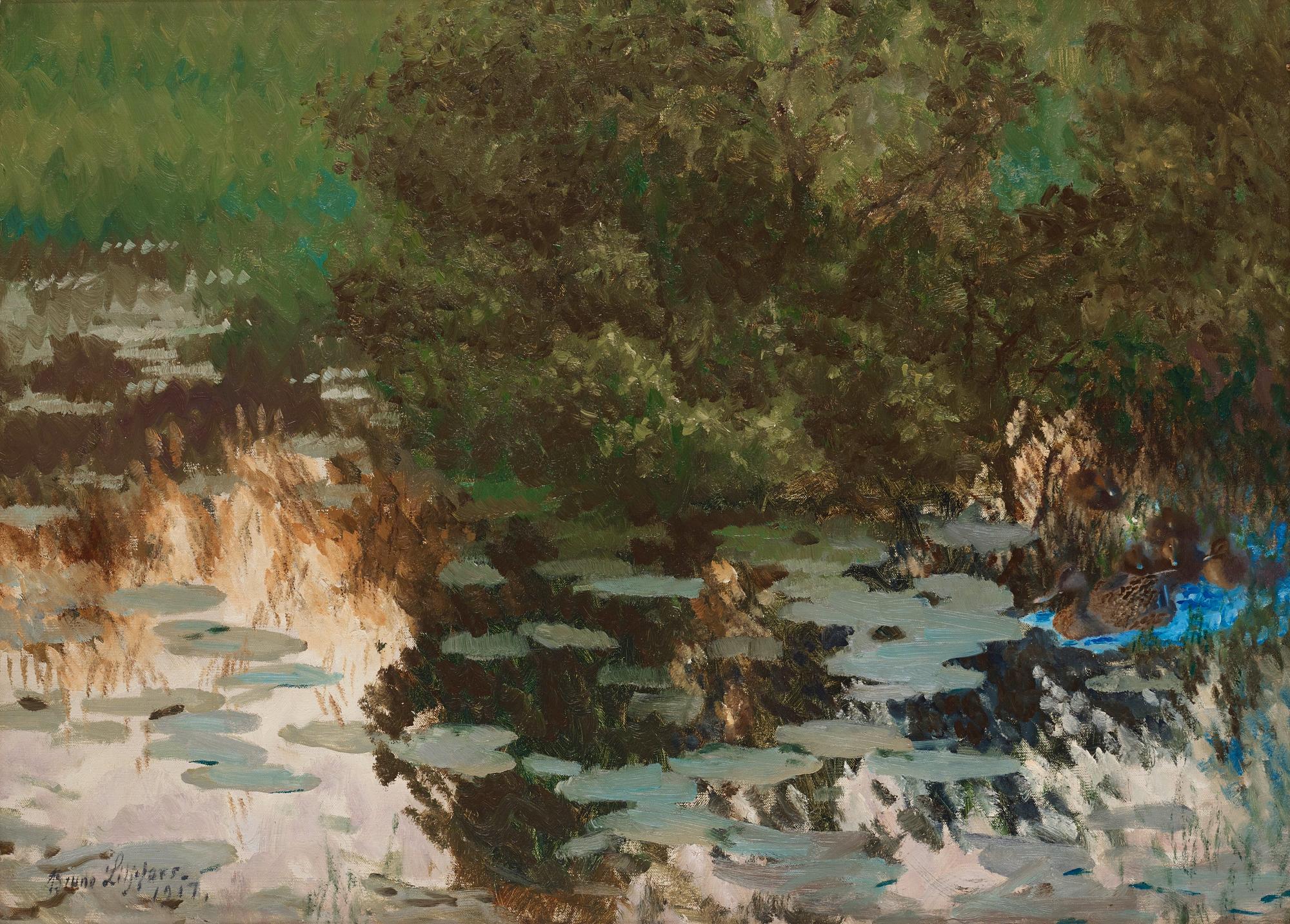 Bruno Liljefors, Mallards amongst Water lilies.