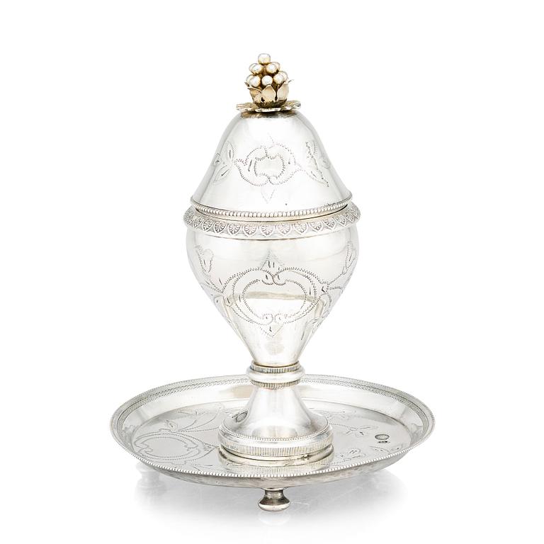 A silver vessel with lid, Ottoman Empire, circa 1890.