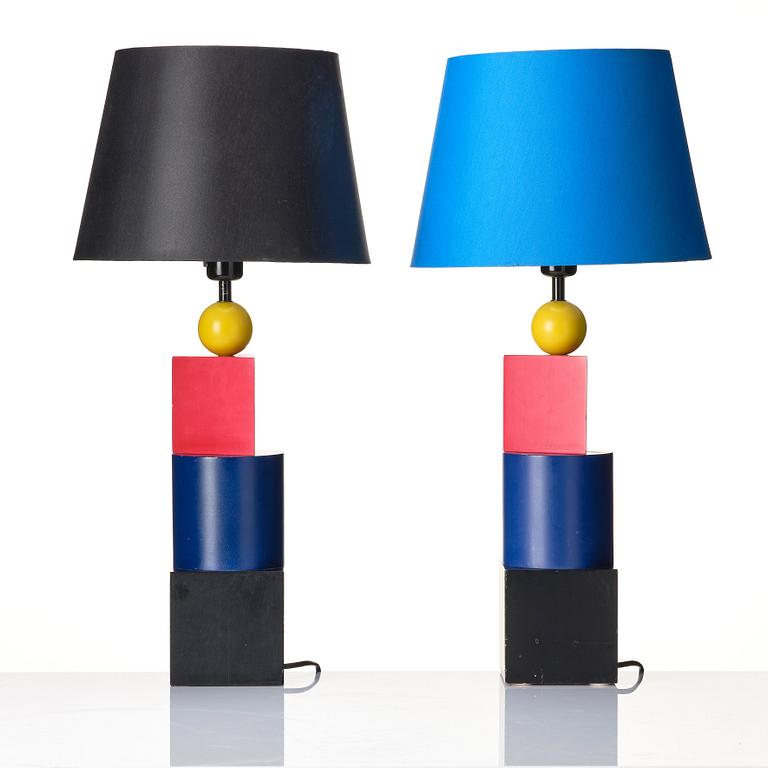 Olle Anderson, a pair of "Mondrian" table lamps, Belysia AB, Sweden, 1980s.