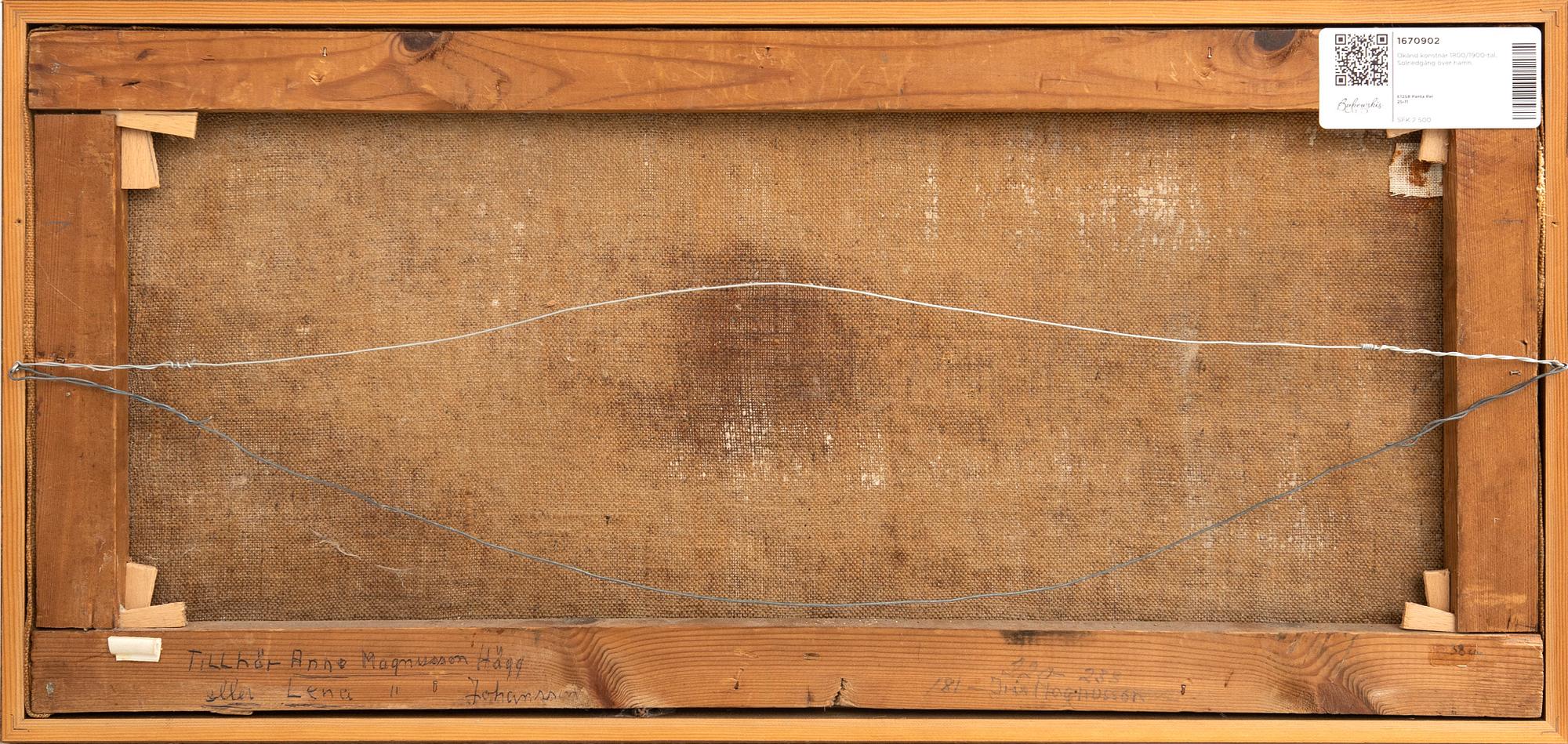 Okänd konstnär 1800/1900-tal,  Solnedgång över hamn.