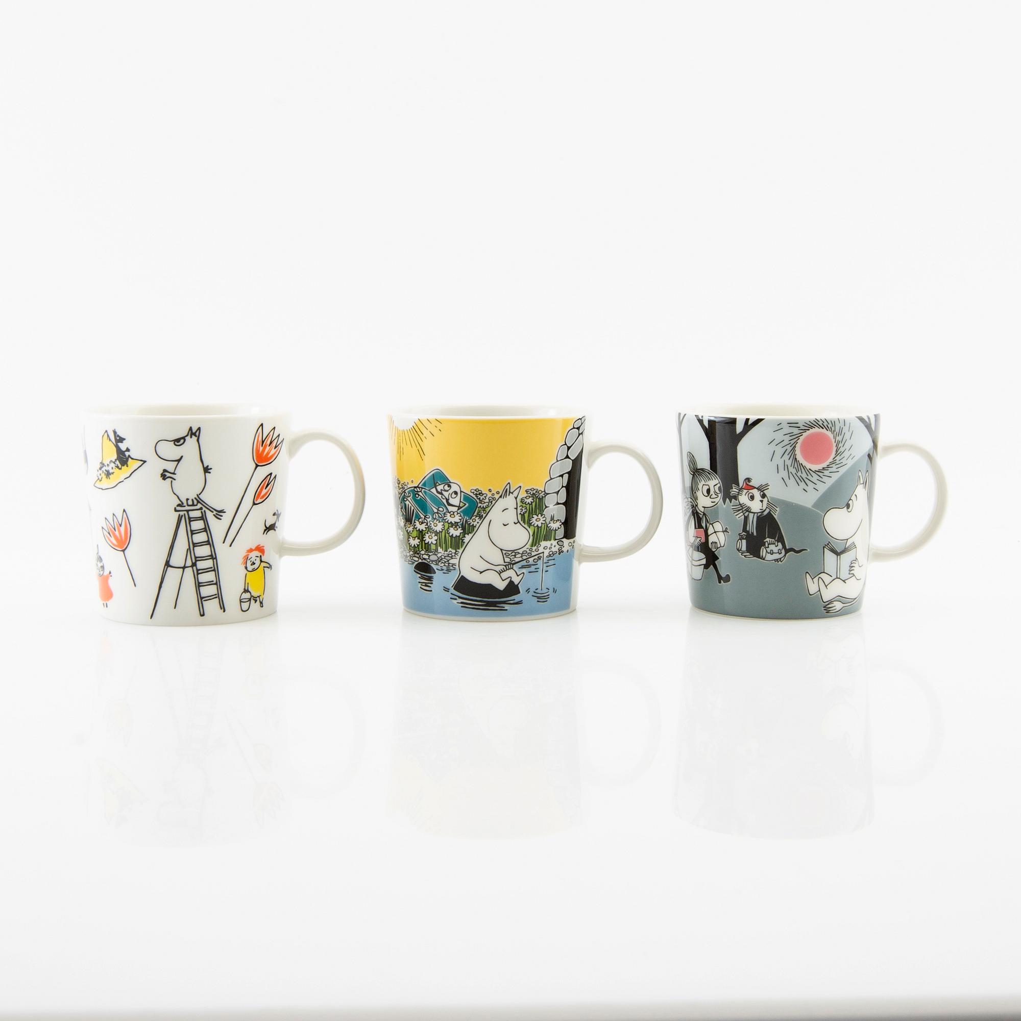 Cups 8 pcs and jar with lid Moomin characters/ Mumin Arabia Finland.