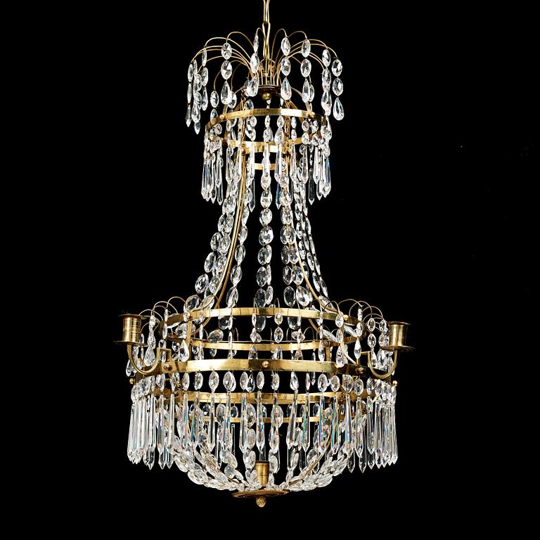 A late Gustavian early 19th Century five-light chandelier.