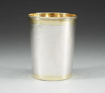 A Russian 18th century parcel-gilt beaker, unidentified makers mark, Moscow 1730.