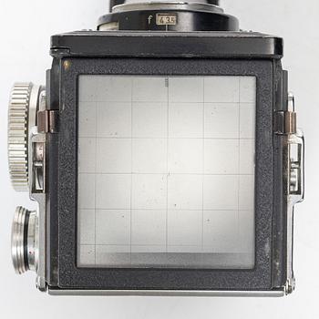 Mellanformatskamera, Rolleiflex, med väska och tillbehör, Franke & Heidecke, 1900-talets mitt, Tyskland.
