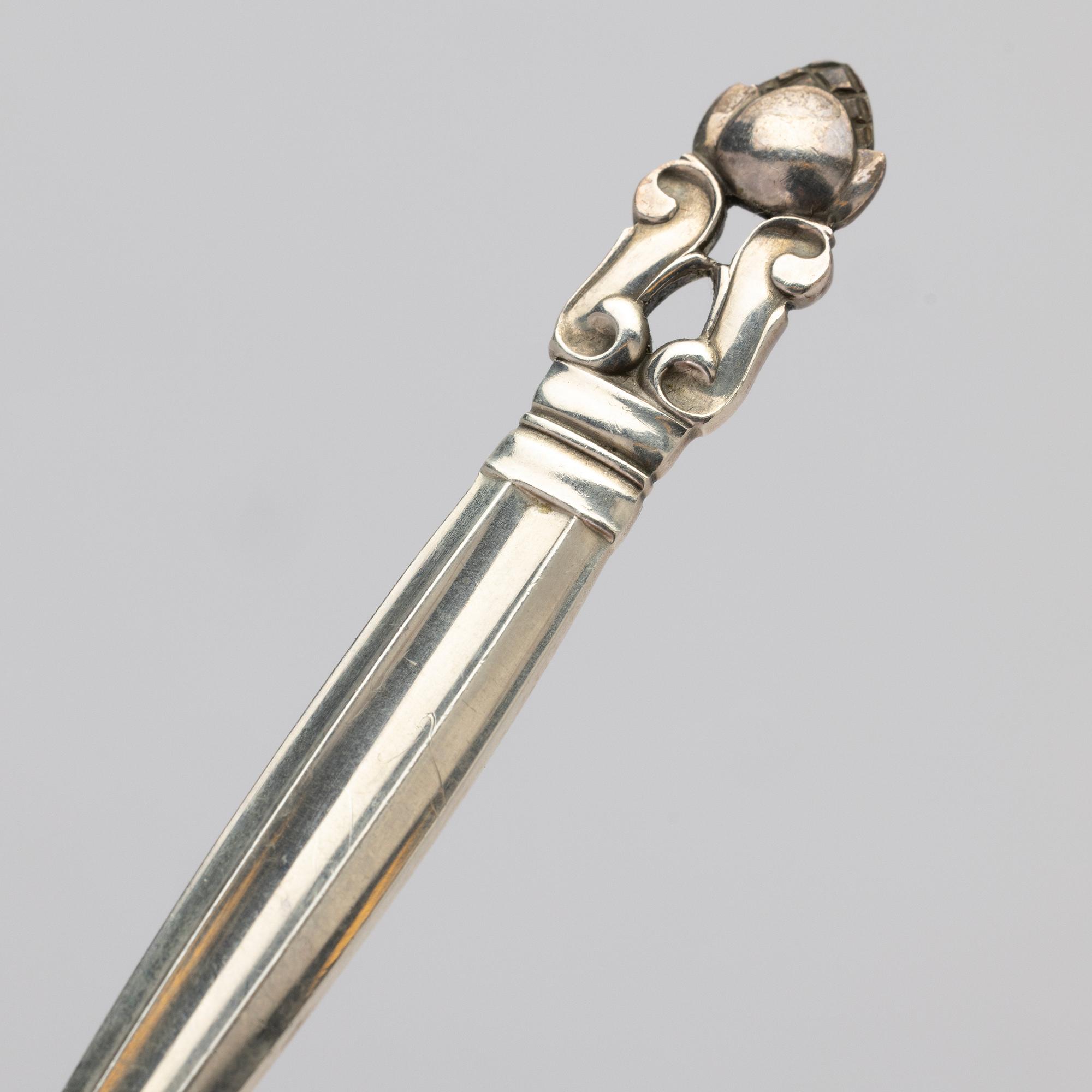 Johan Rohde, Soup spoons, 8 pcs, sterling silver, “Konge” / “Acorn”, Georg Jensen, Denmark, post-1945.