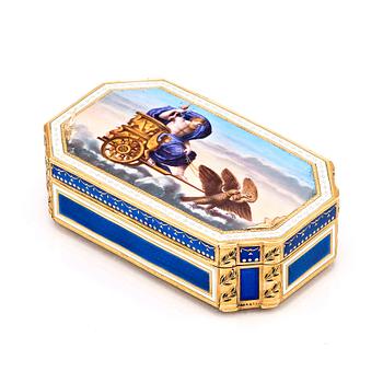 293. An early 19th century gold and enamel box, unidentified makers mark, possibly Hanau, Empire.