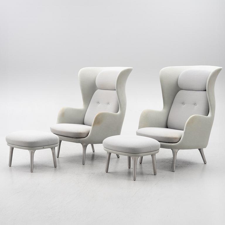 Jaime Hayon, a pair of 'Ro' lounge chairs with footstools, Fritz Hansen.