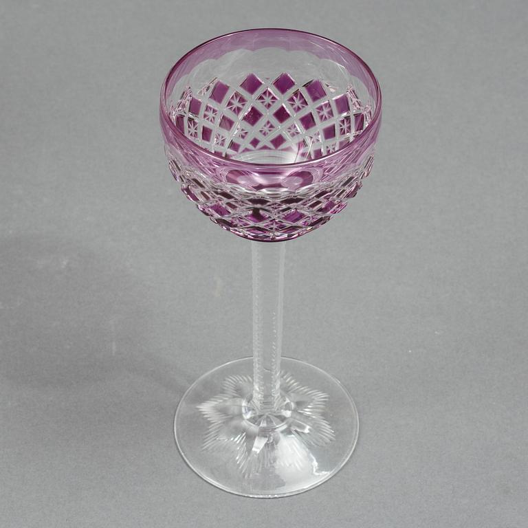 Eleven wine glasses, Bohemian style, 20th Century.