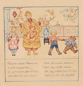 Elsa Beskow, "Lillebrors segelfärd. Bilderbok av Elsa Beskow. Med musik av Alice Tegnér".
