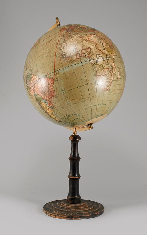 JORDGLOB, Dr. Krauses Handels- och Samfärdsglob, utgiven av Paul Räth, Leipzig, 1900-talets första hälft.