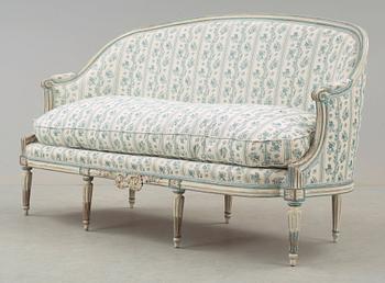 SOFFA, SAMT KARMSTOLAR, ett par. Louis XVI-stil, 1800-tal.