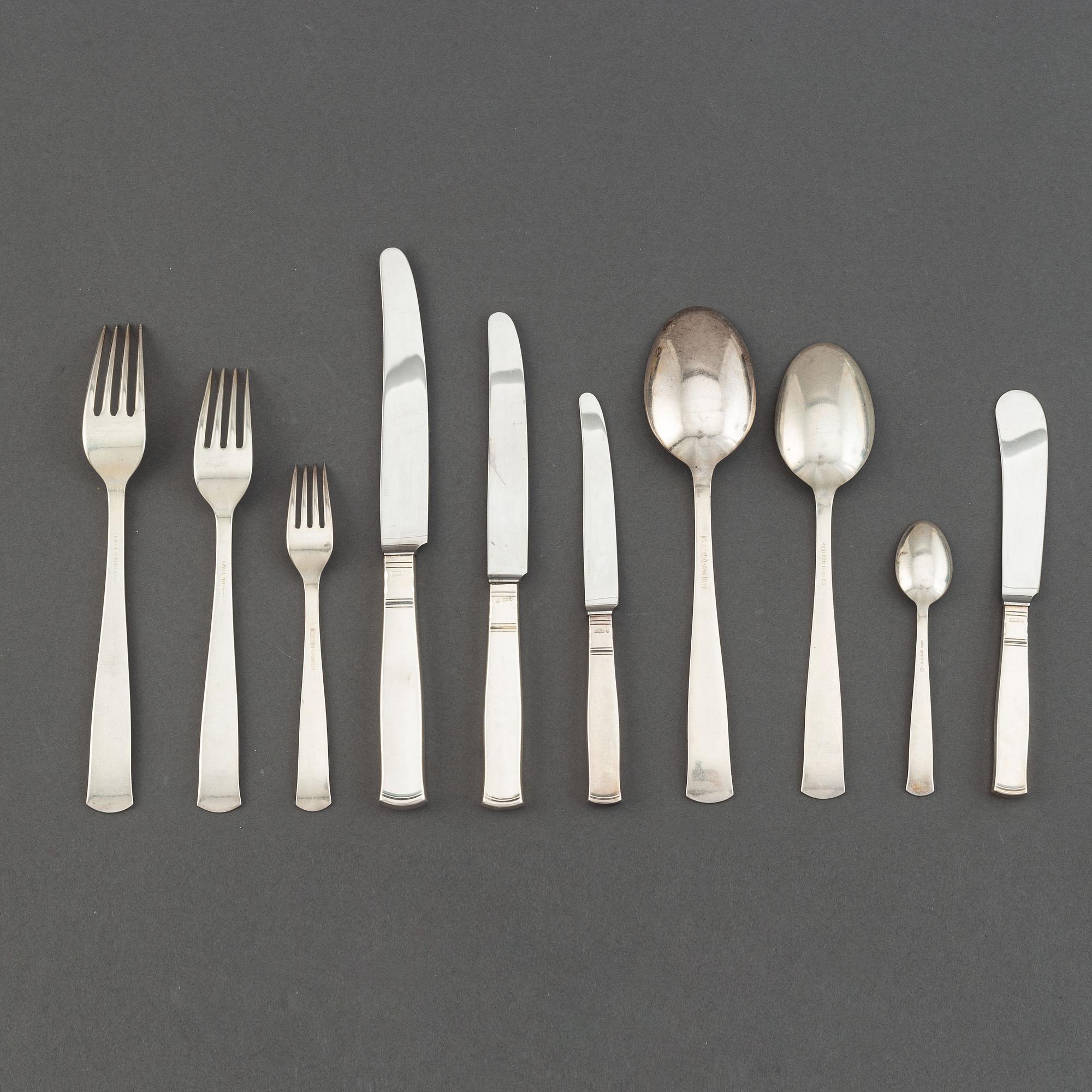 A 107-pcs part silver flatware service "Rosenholm", GAB, Sweden, 1960s.
