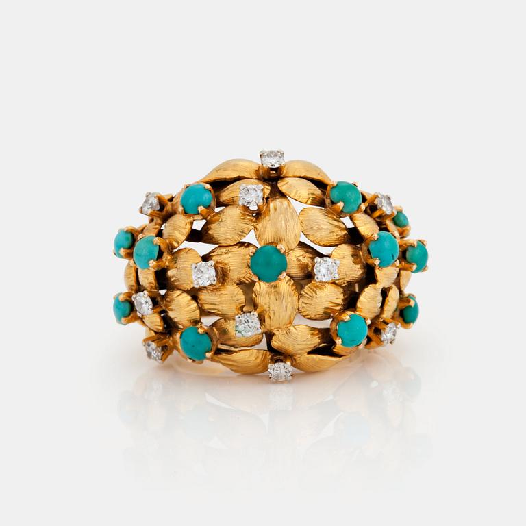 RING med turkoser samt briljantslipade diamanter.