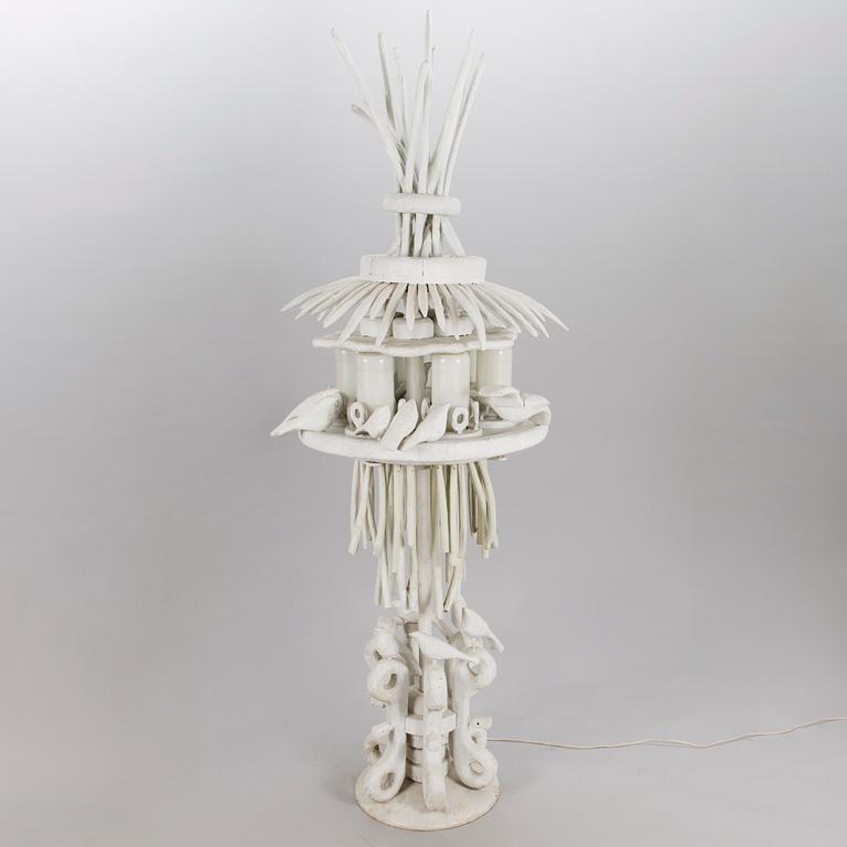 KOSTI AHONEN, sculpture/lamp, wood, glass, signed and dated 1986.
