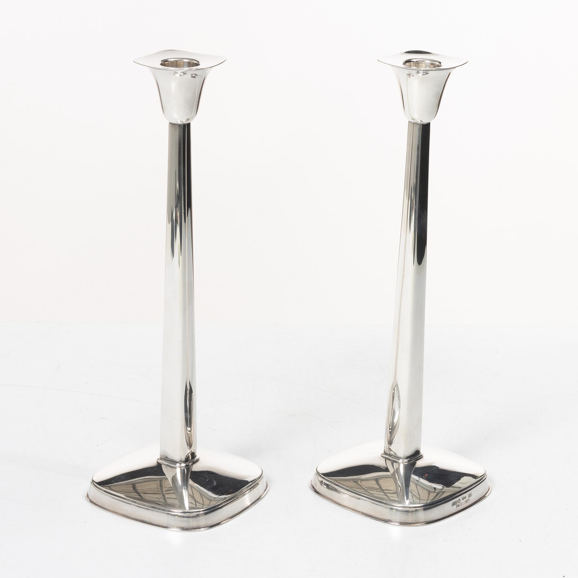 Guldsmedsaktiebolaget (GAB), a pair of silver candlesticks, design Sven-Arne Gillgren, Stockholm 1963.