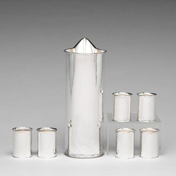 Sigurd Persson, a sterling silver pitcher (1988) and six beakers, Stockholm, 1977 (one), the rest 1992.