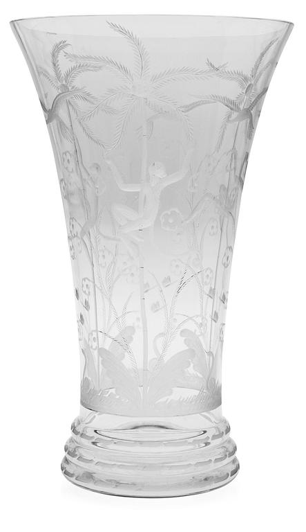 An Edward Hald engraved glass vase, Orrefors 1925.