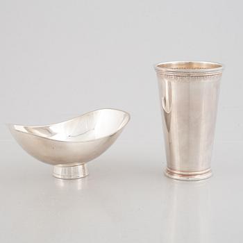 A silver bowl and a beaker, including Gustaf Janson, CG Hallberg, Stockholm 1957.