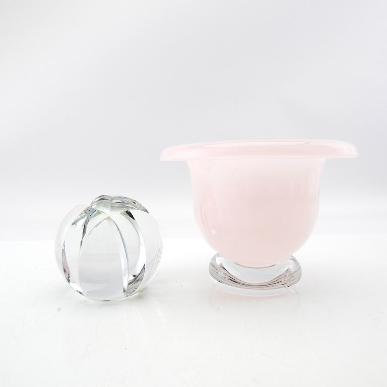 Berit Johansson, two vases and a sculpture signed Orrefors.
