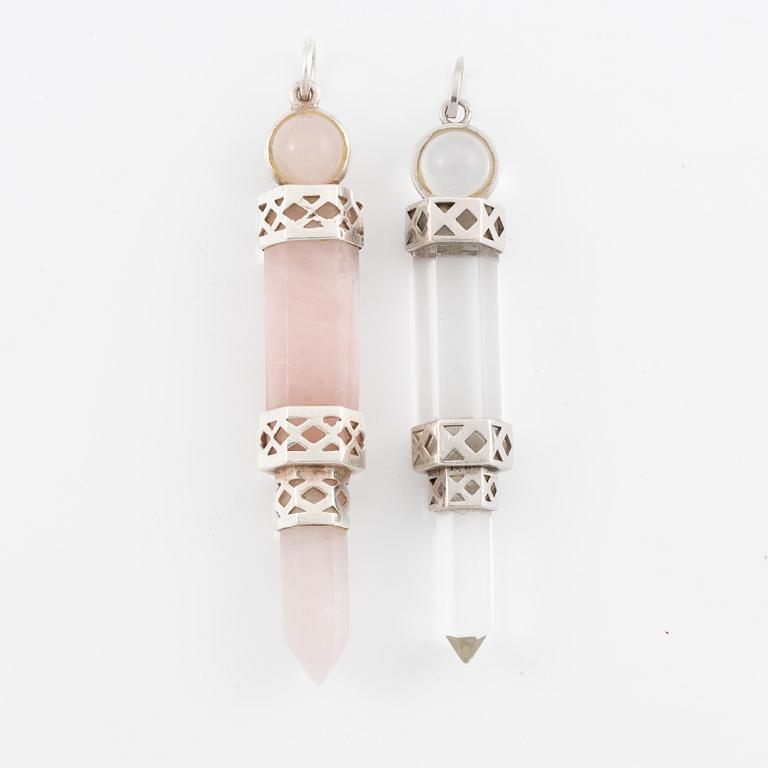 Earrings, 2 pcs, silver with rock crystal and rose quartz.