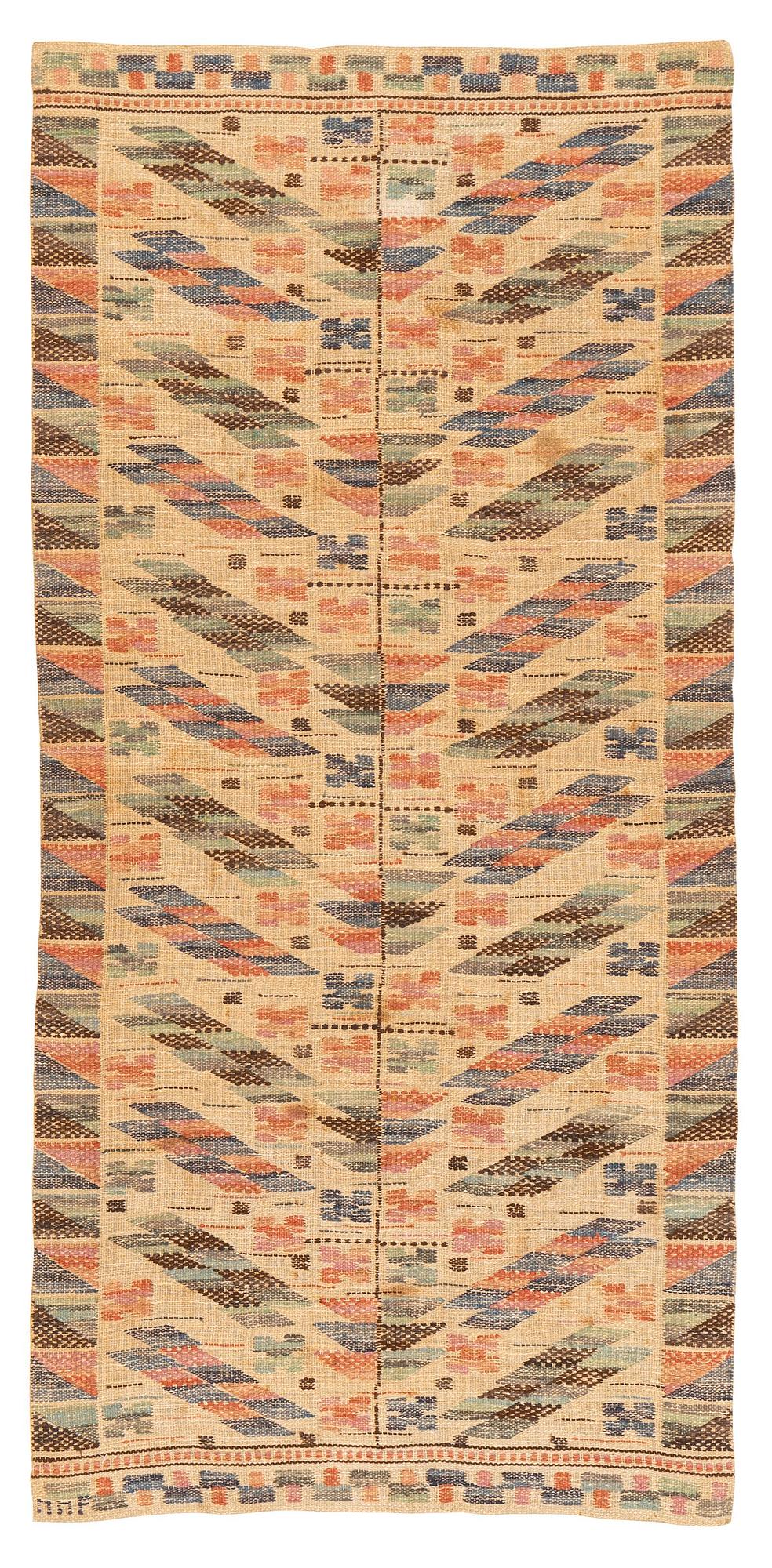 Märta Måås-Fjetterström, a textile, 'Blomkvist', flat weave, approximately 144 x 67 cm, signed MMF.