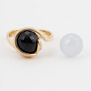 PER BORUP, a  "Changeling" ring with chalcedony and hematite beads.